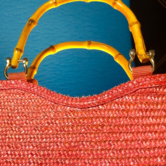 Vintage St John’s Bay’s Pink Straw Purse With Bamboo Handles. - Picture 3 of 10